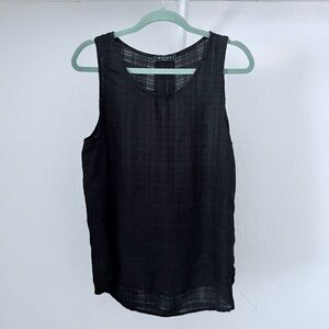 Maven West Black Sheer Plaid Weave Fabric Tank